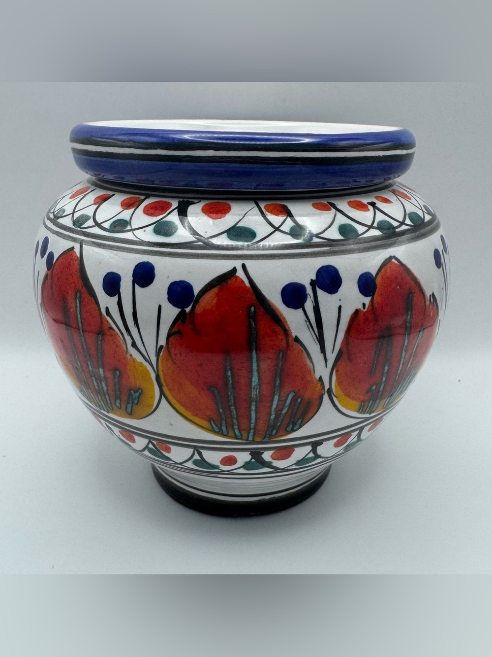 Vintage Italian Mediterranean Style Ceramic Cachepot Planter w Liner HandPainted